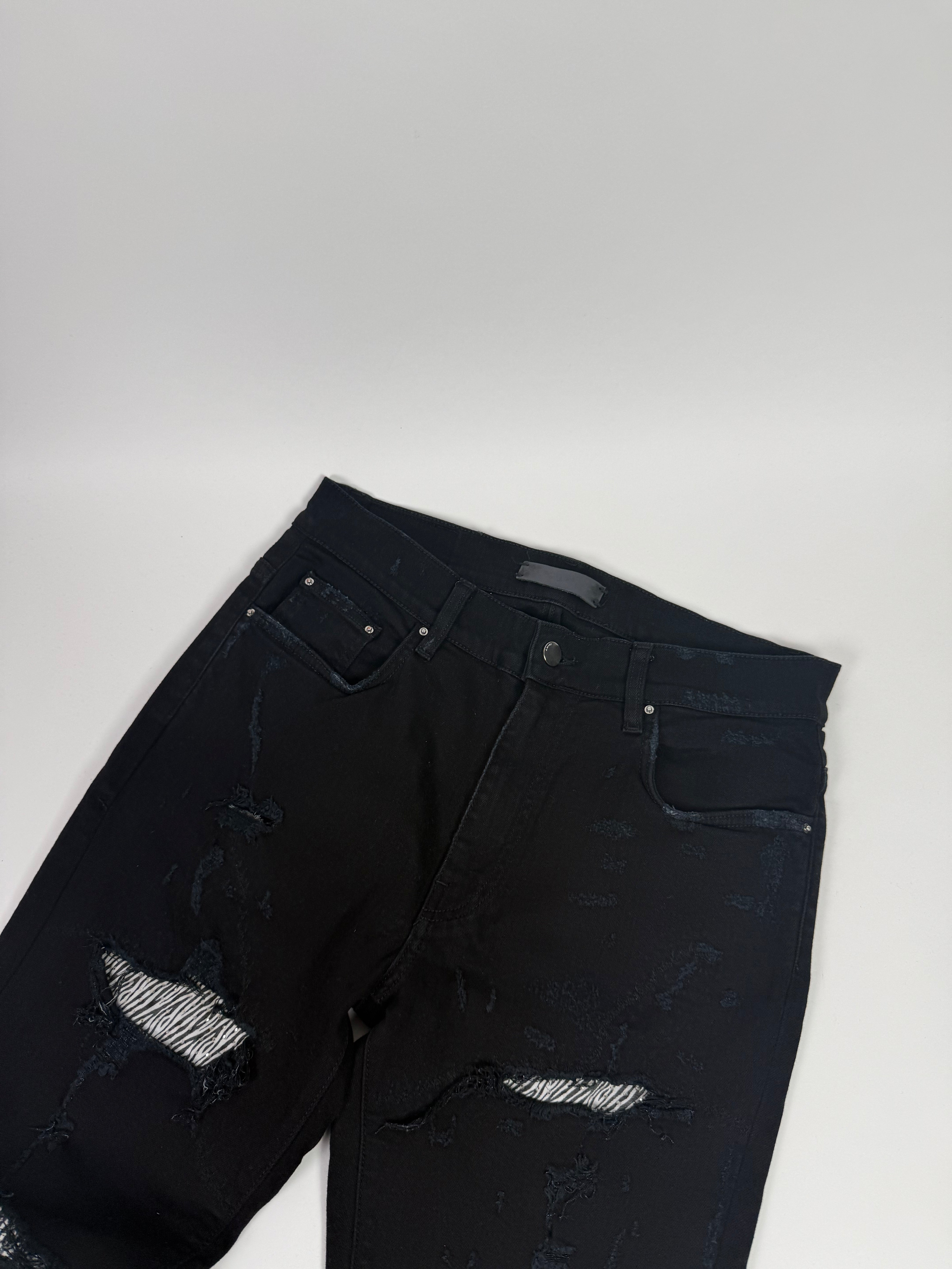 Amiri Ripped Black Jeans Zebra Pattern