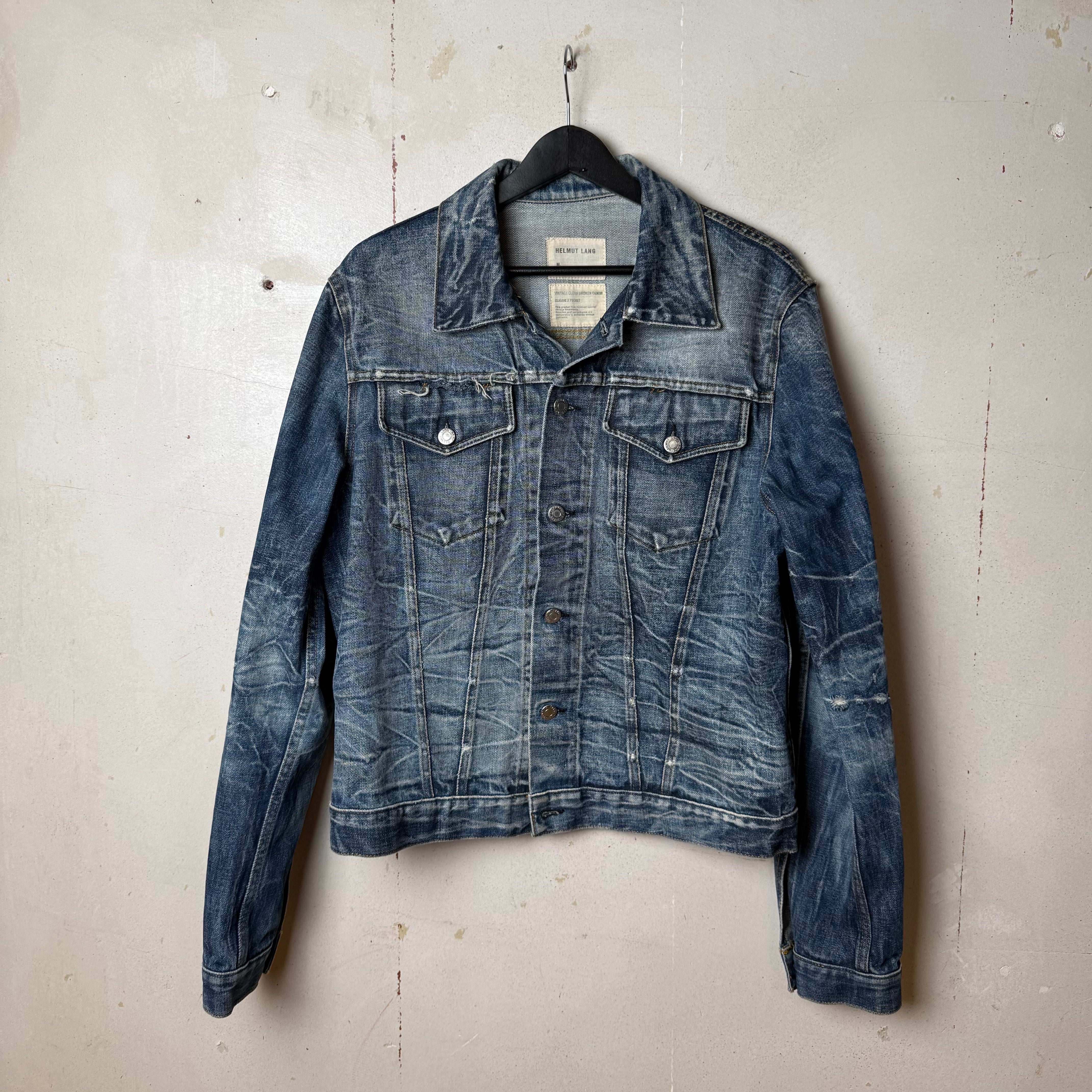 Helmut Lang 2004 Marble Wash Broken Denim Jacket