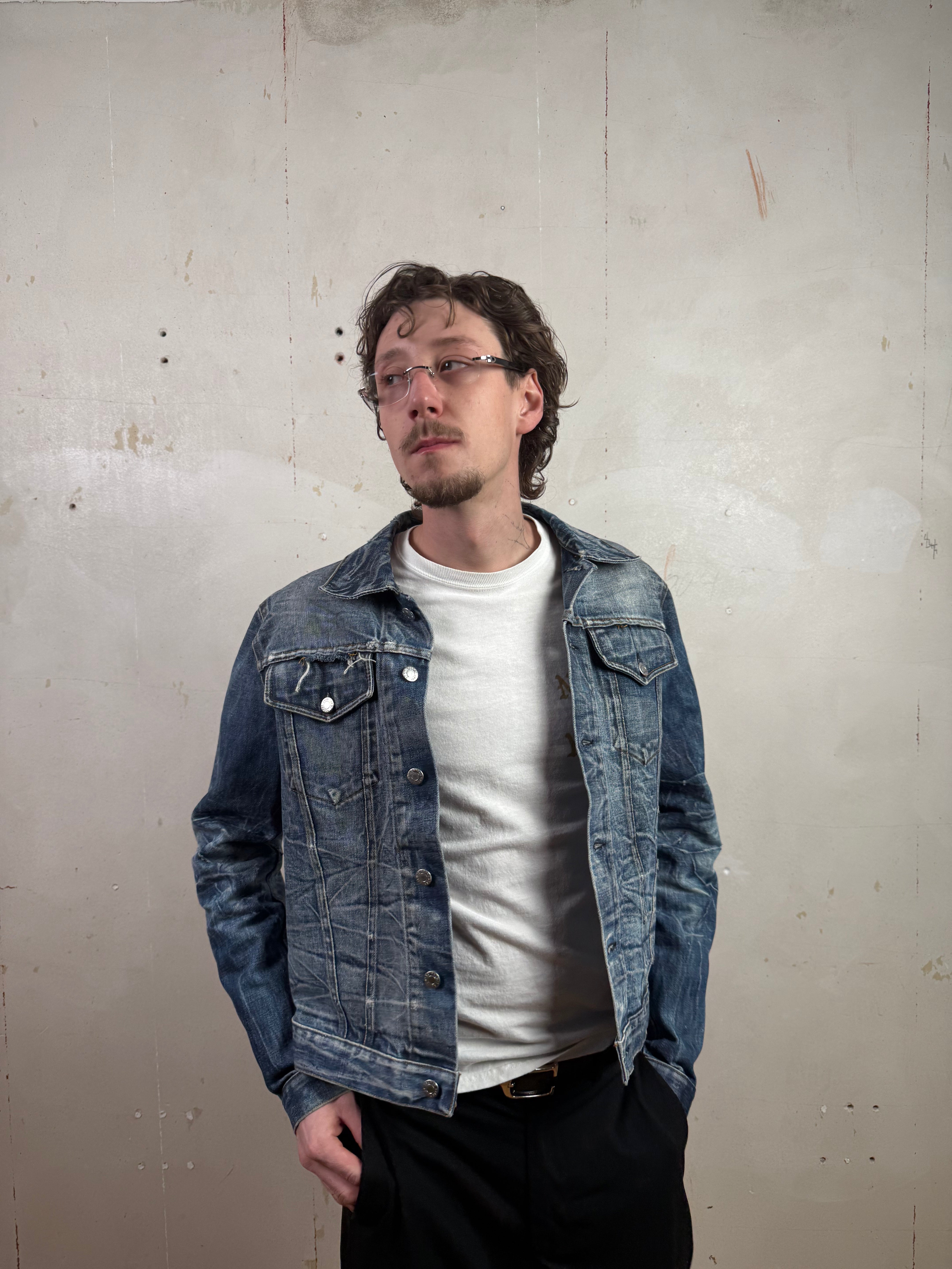 Helmut Lang 2004 Marble Wash Broken Denim Jacket