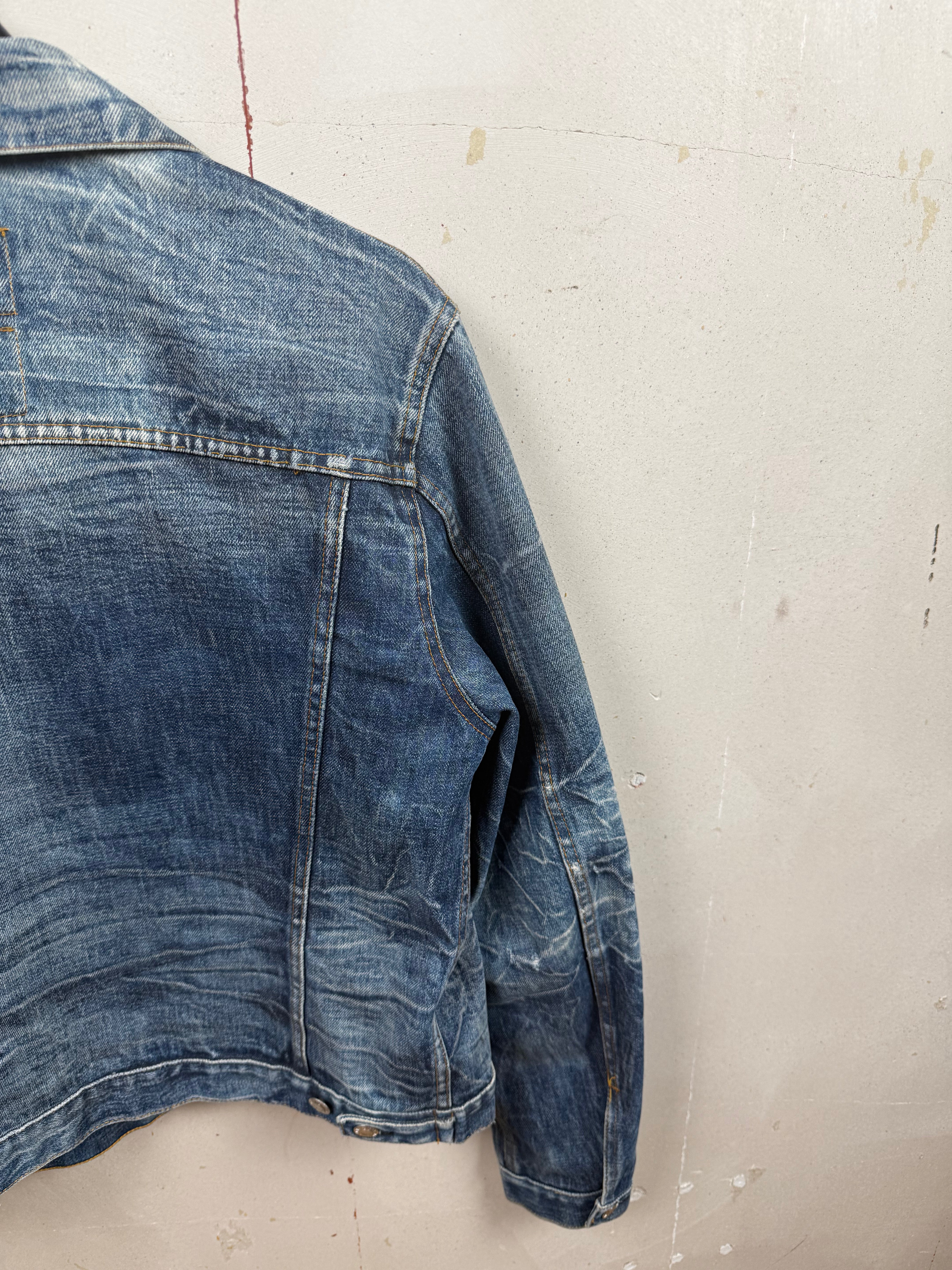 Helmut Lang 2004 Marble Wash Broken Denim Jacket