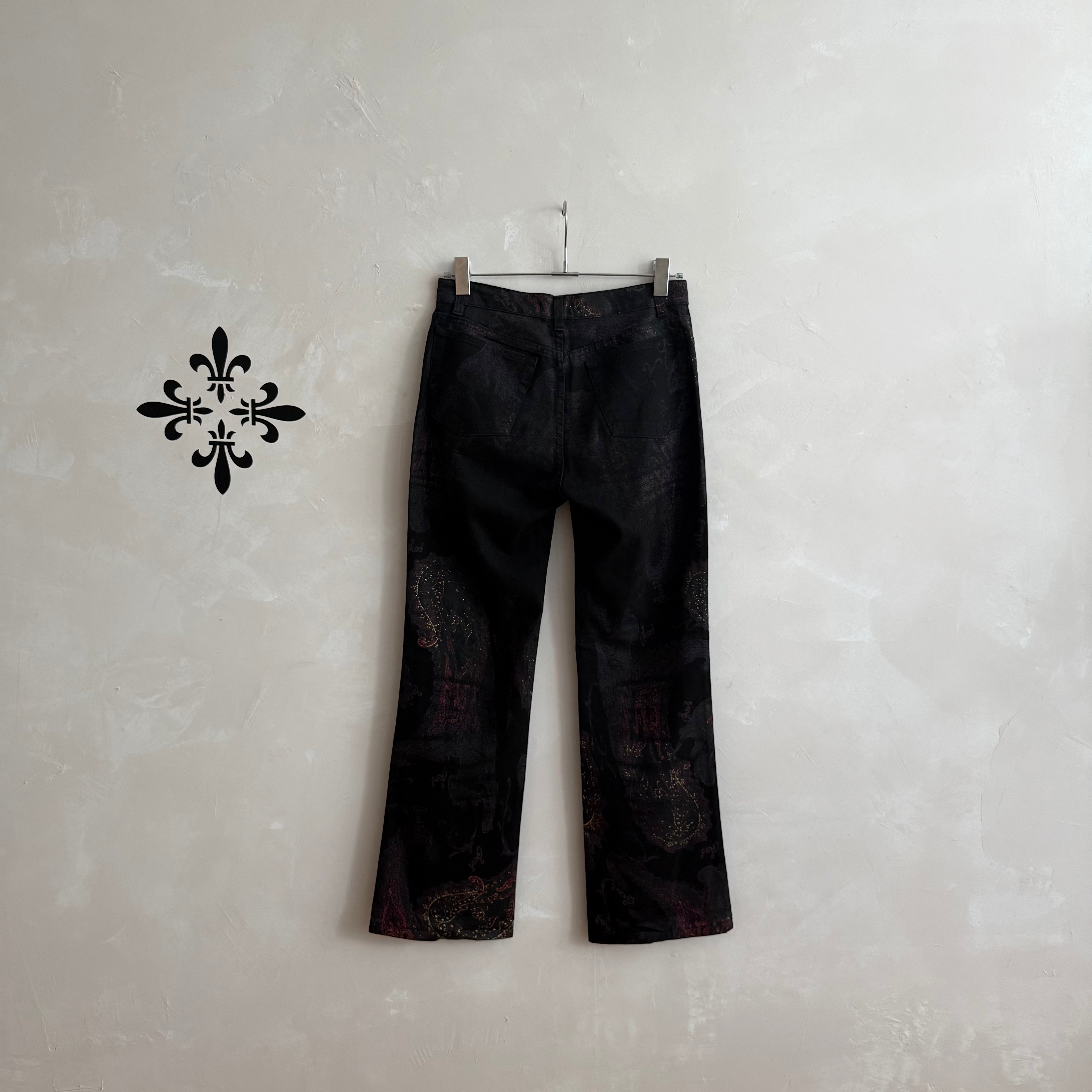 Roberto Cavalli Black & Gold Paisley Pattern Jeans 2000s