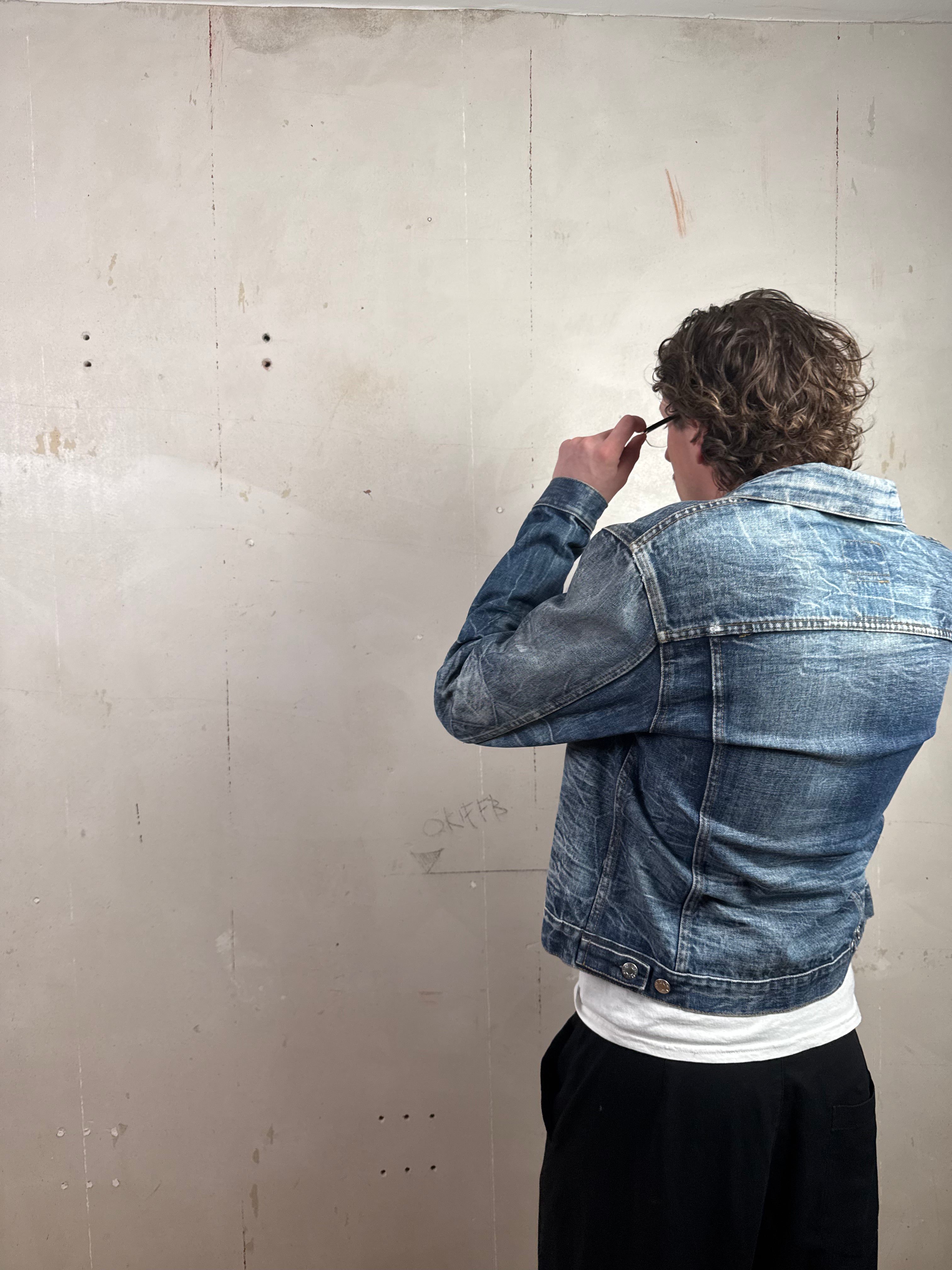 Helmut Lang 2004 Marble Wash Broken Denim Jacket