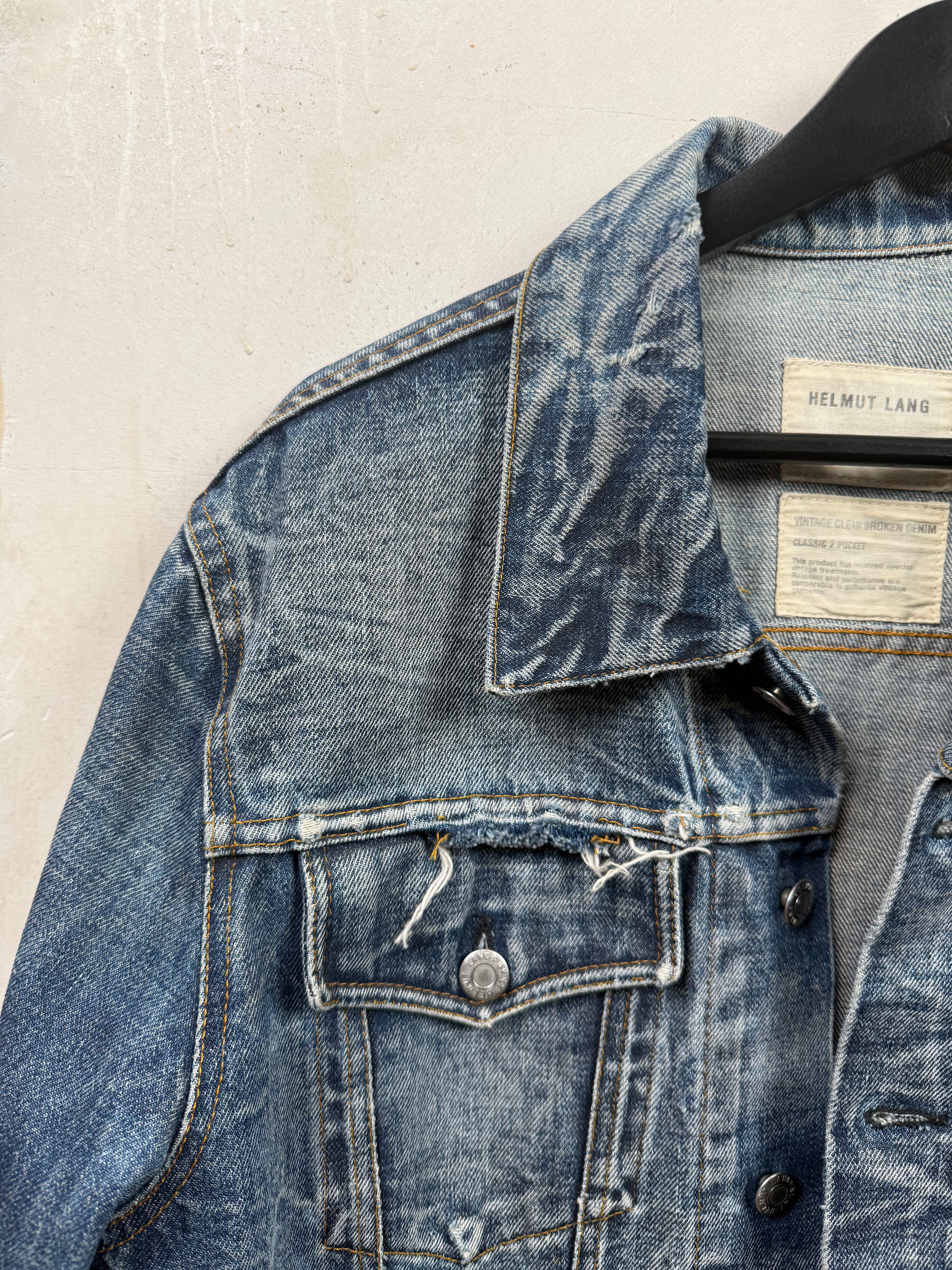 Helmut Lang 2004 Marble Wash Broken Denim Jacket